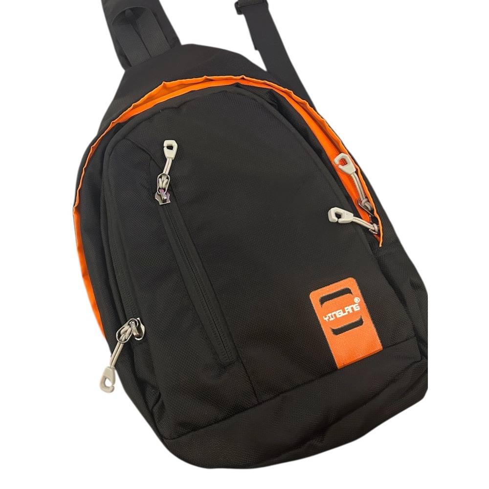 YINGLANG Black Orange Sling Bag Chest Pack Crossbody Messenger Backpack Travel